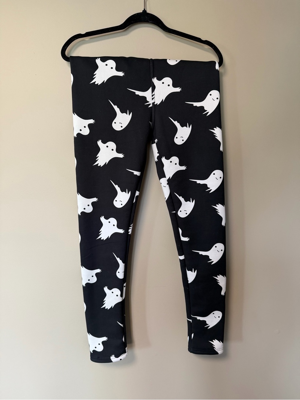 Women's Black Ghost Print Leggings Fleece
